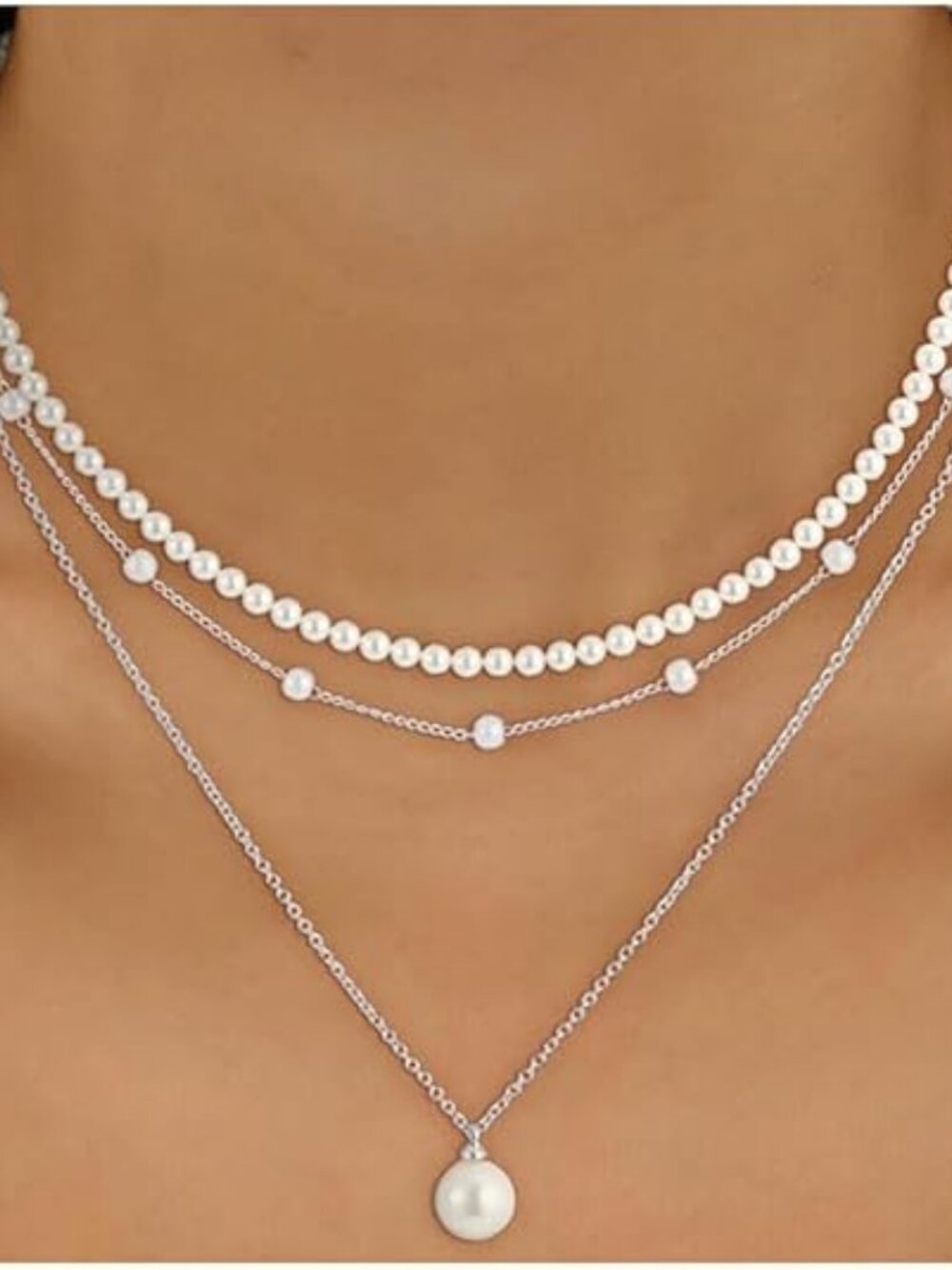 Pearl Necklaces for Women Trendy, 18K Gold/Silver Plated Layered Pearl Necklaces
